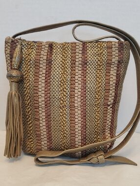 SHARIF Woven Stripe Crossbody Bag with Tassel